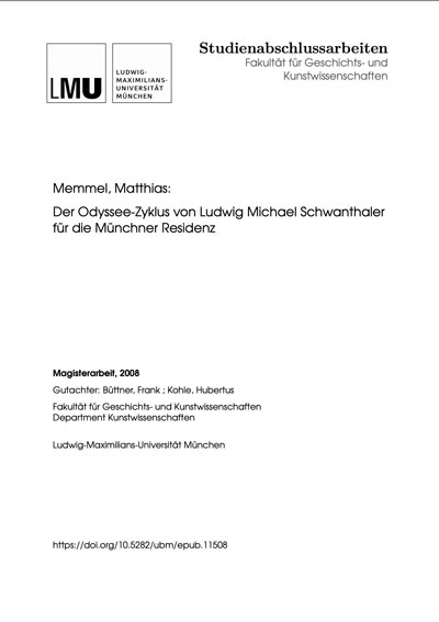 Memmel Matthias - Der Odyssee-Zyklus von Ludwig Michael Schwanthaler für die Münchner Residenz