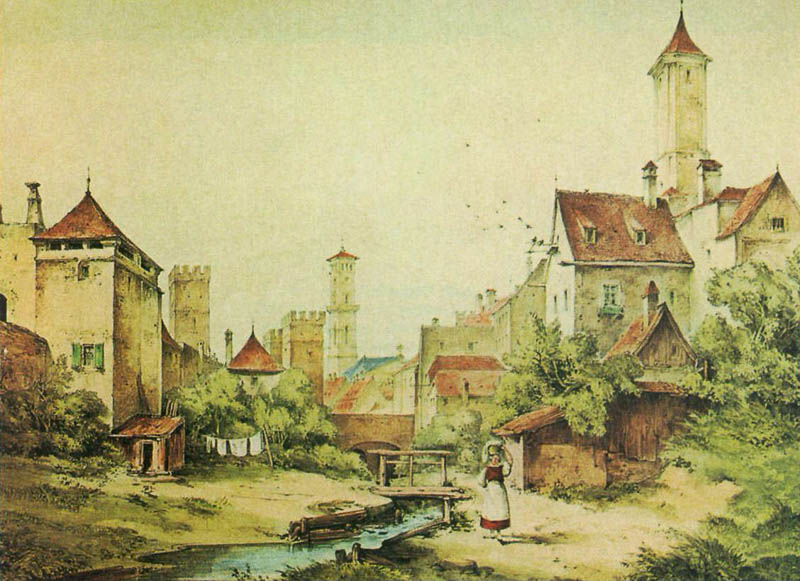 Historische Ansicht: Stadtgraben mit Blick auf das Karlstor