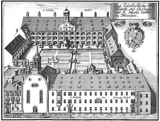 Historische Ansicht: St. Elisabeth- oder Herzogs- u. St.-Josephs-Spital