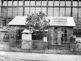  - Holzhaus vor dem 

Glaspalast