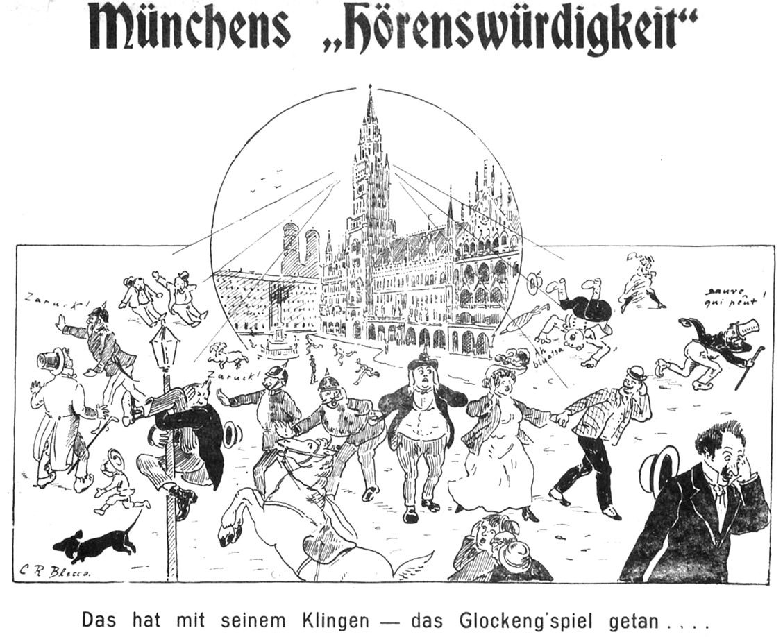 Karikatur über das Glockenspiel am Rathaus