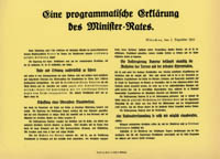  - Eine programmatische Erklärung des Minister-Rates.