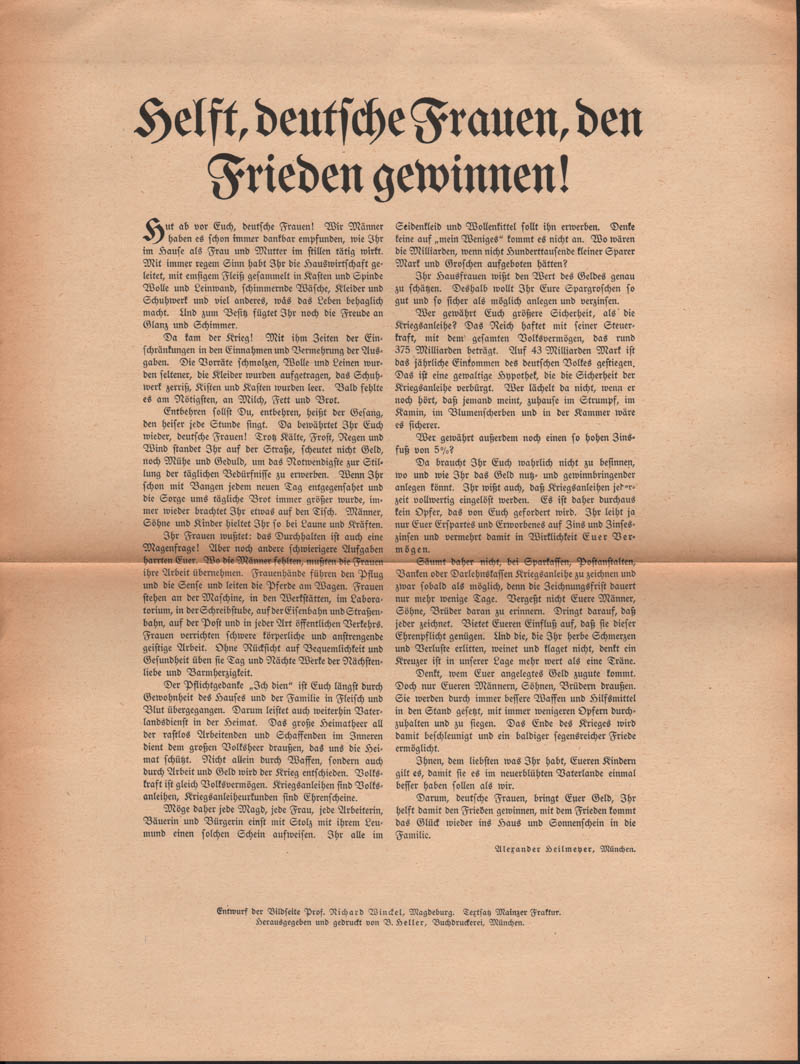 Helft, deutsche Frauen, den Frieden gewinnen!