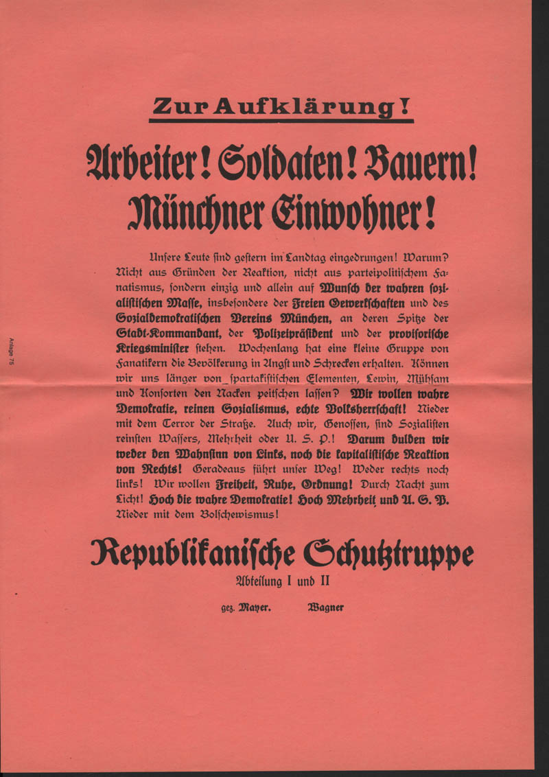 Arbeiter! Soldaten! Bauern! Münchner Einwohner!