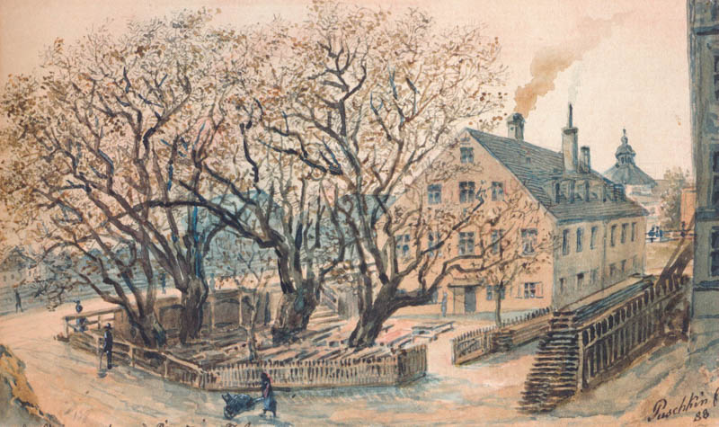 Historische Ansicht: Das Gasthaus »zum Geiergarten« an der Kapuzinerstraße