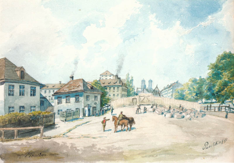 Historische Ansicht: Die Erbauung der inneren Isarbrücke