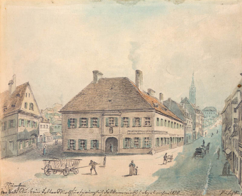 Historische Ansicht: Die Gastwirtschaft »zum Falterwirt« in der Vorstadt Au