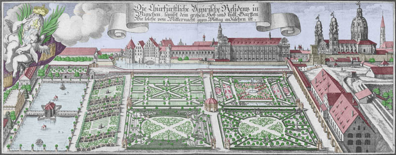 Die churfürstl. bayer. Residenz mit dem Hofgarten und Tournierhaus um 1700