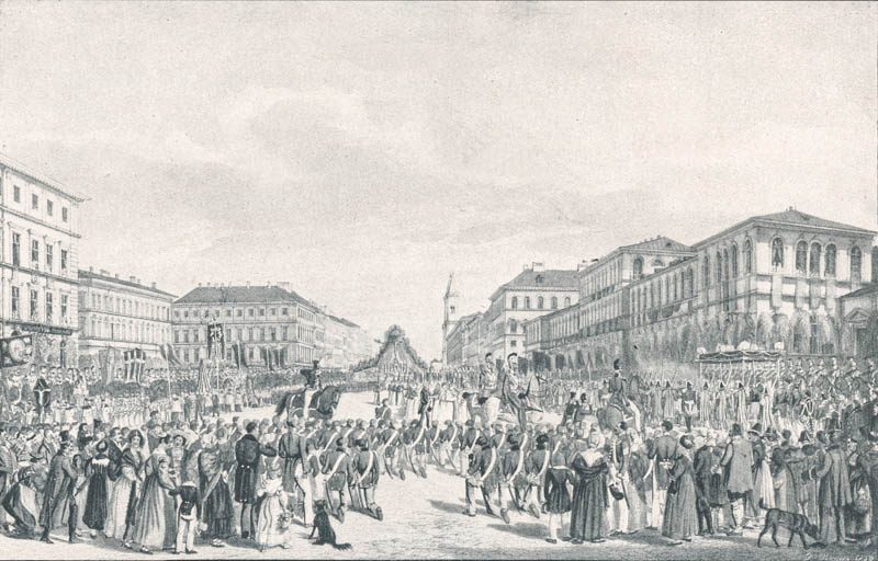 Fronleichnamsprozession in der Ludwigstraße am 6. Juni 1839