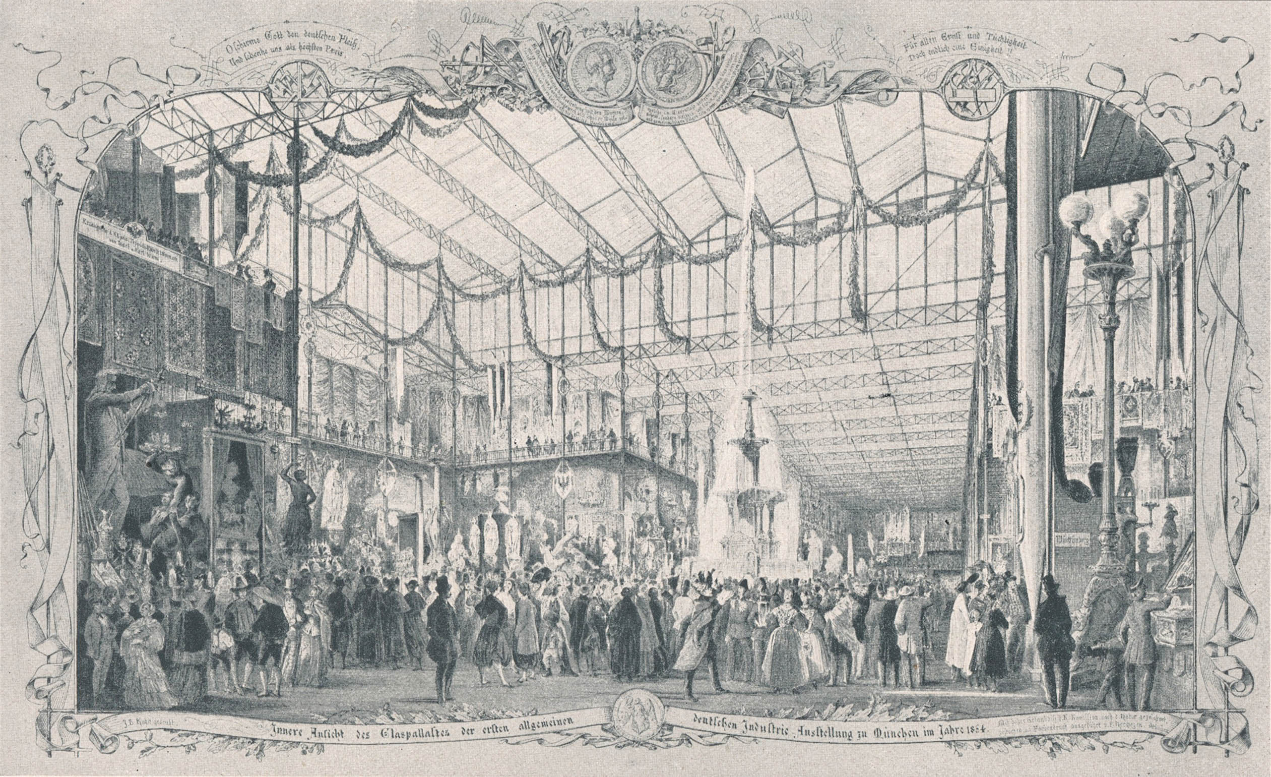 Der Glaspalast mit der ersten deutschen Industrie-Ausstellung zu Münch