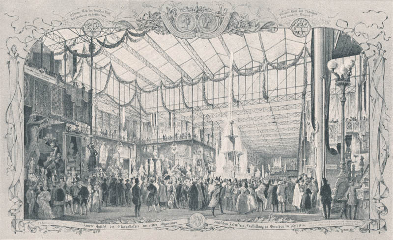 Der Glaspalast mit der ersten deutschen Industrie-Ausstellung zu Münch