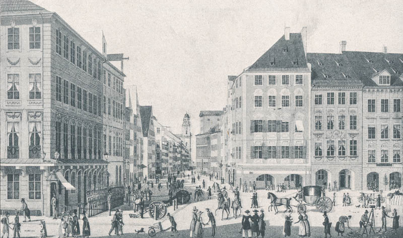 Die Wein- und Theatinerstraße in München 1825