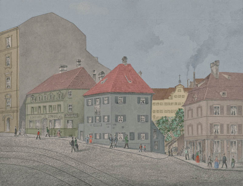 Die  „Schwanenapotheke“ an der Ludwigsbrücke 1893