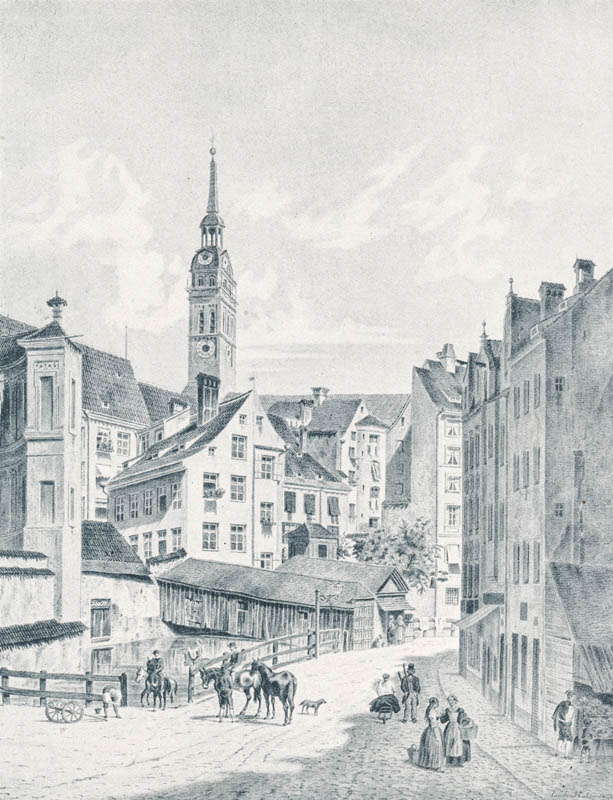 Die Roßschwemme am heutigen Viktualienmarkt. 1820