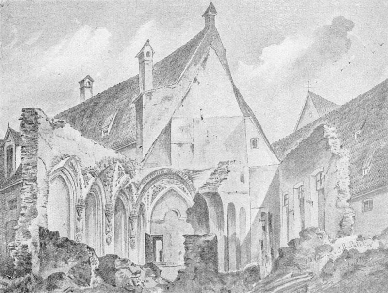 Die „Wieskapelle“ (hinter der Peterskirche) im Abbruch 1880