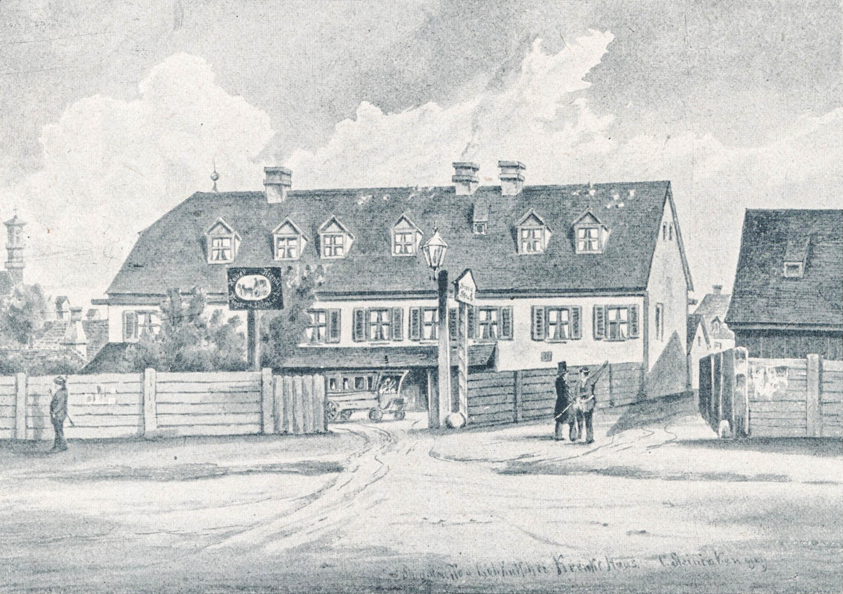 Lohnkutscher Krenkl-Haus, Ecke Schiller- und Bayerstraße. 1850