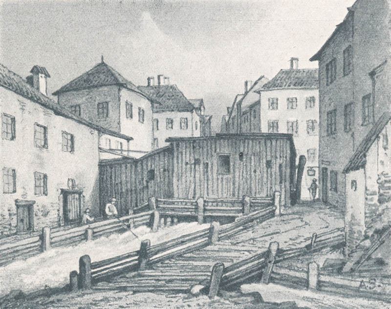 Die sogenannte „Einschütt“ an der Hochbrückenstraße Tal 1835