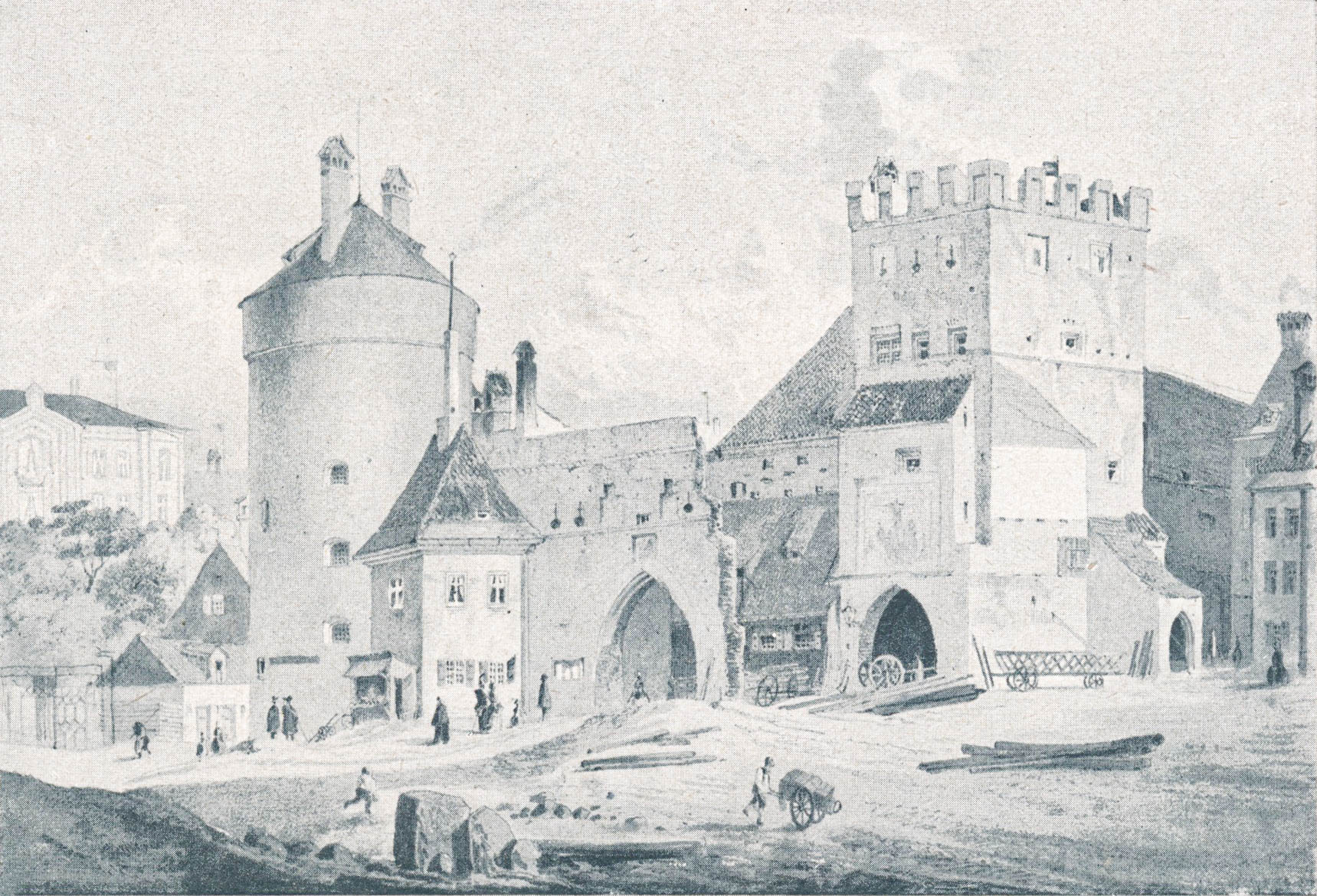 Das „Kosttor“ mit dem Schuldturm. 1872