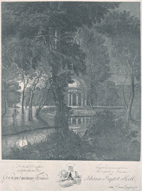 Der englische Garten mit dorischen Tempel 1790