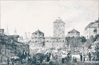 Quaglio Domenico - Das Isartor von der Außenseite, rechts die Torwachthäuser