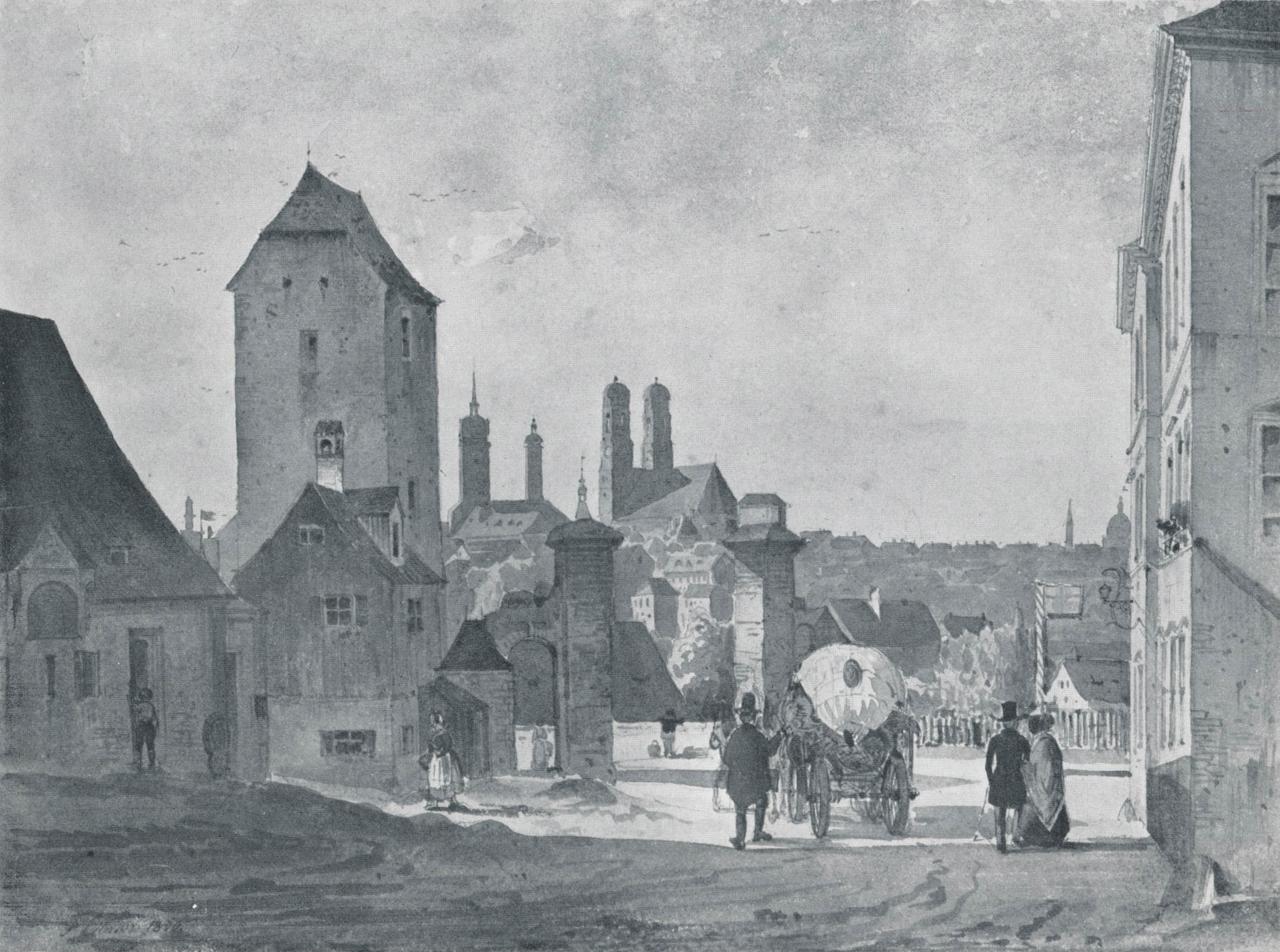 Das Auer Tor und das Brtunnhaus am Isarberg