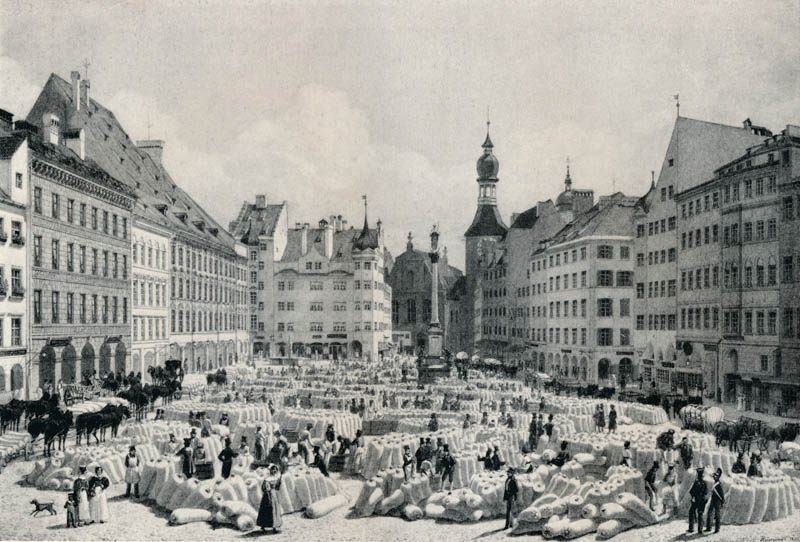 Der Marienplatz während Schranne gehalten wird