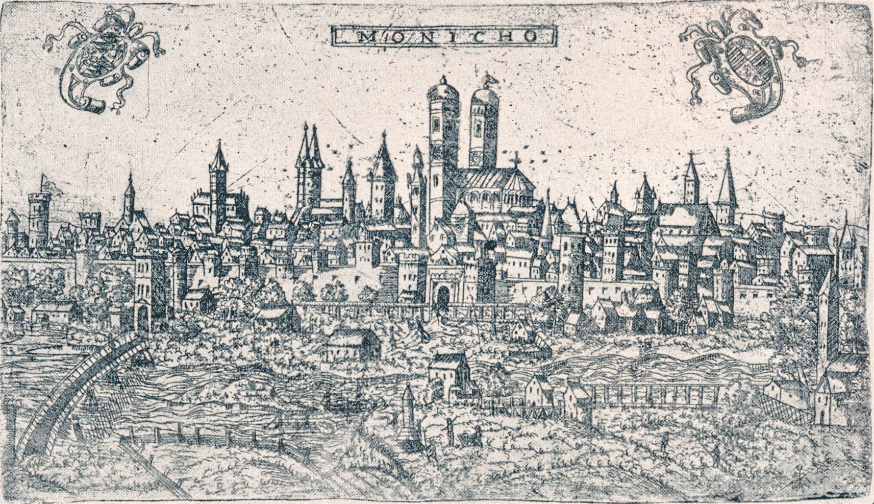 Ansicht der Stadt München vom Gasteig aus. anno 1600