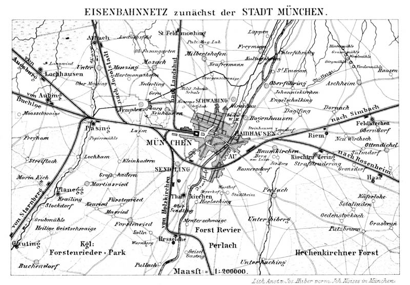 Eisenbahnnetz zunächst der Stadt München