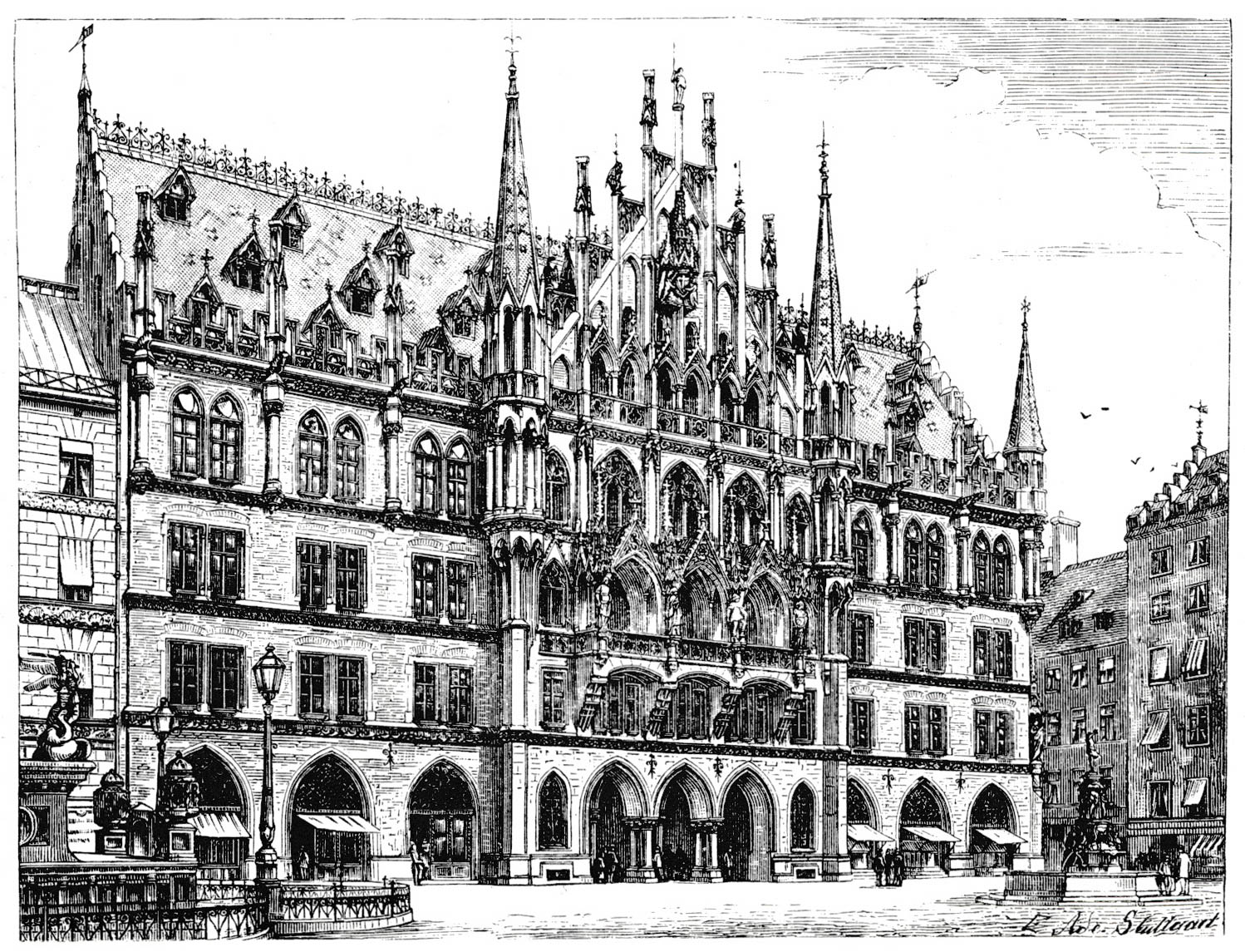 Neue Rathaus. Fassade gegen den Marienplatz