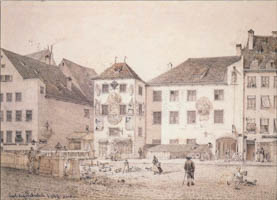 Lebschée Carl August - Häusergruppe an der Nordseite des Tals bei der ehemaligen Hochbrücke
