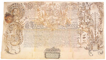  - Lehr- oder Lernbrief des kurfürstlichen Hof- und Lustgärtners Johann Georg Huebe