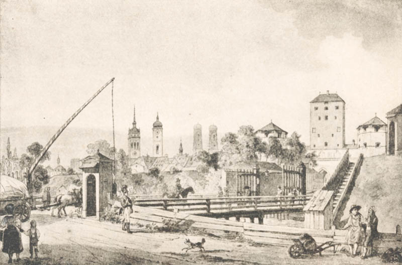 Isartor mit seinen äußeren Bastionen im Jahre 1810
