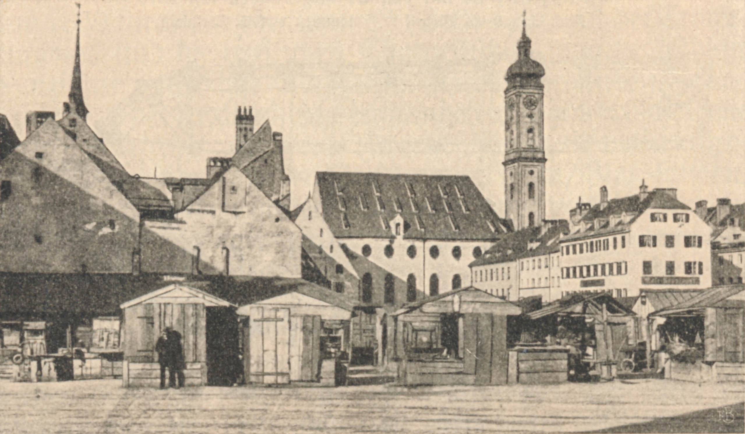 Heiliggeistkirche mit dem Areal des ehemaligen Spitals (Viktualienmarkt)