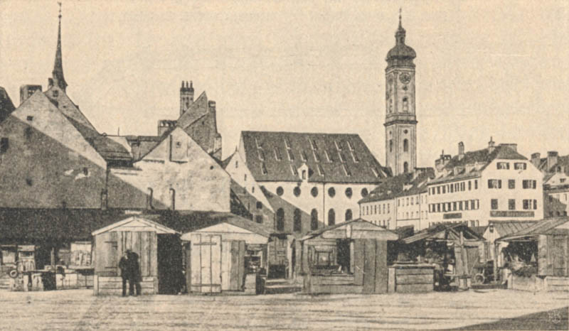 Heiliggeistkirche mit dem Areal des ehemaligen Spitals (Viktualienmarkt)
