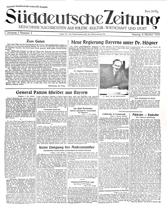 Erstausgabe Süddeutsche Zeitung 1945