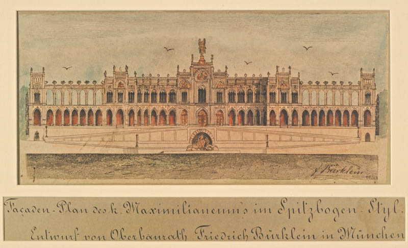 Historische Ansicht: Fassadenplan - Maximilianeum im Spitzbogenstil