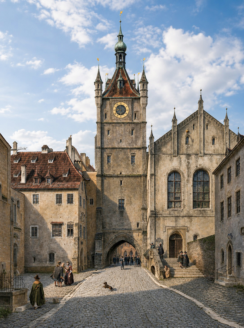 Das Thalbruckertor (alter Rathaustum) um 1500