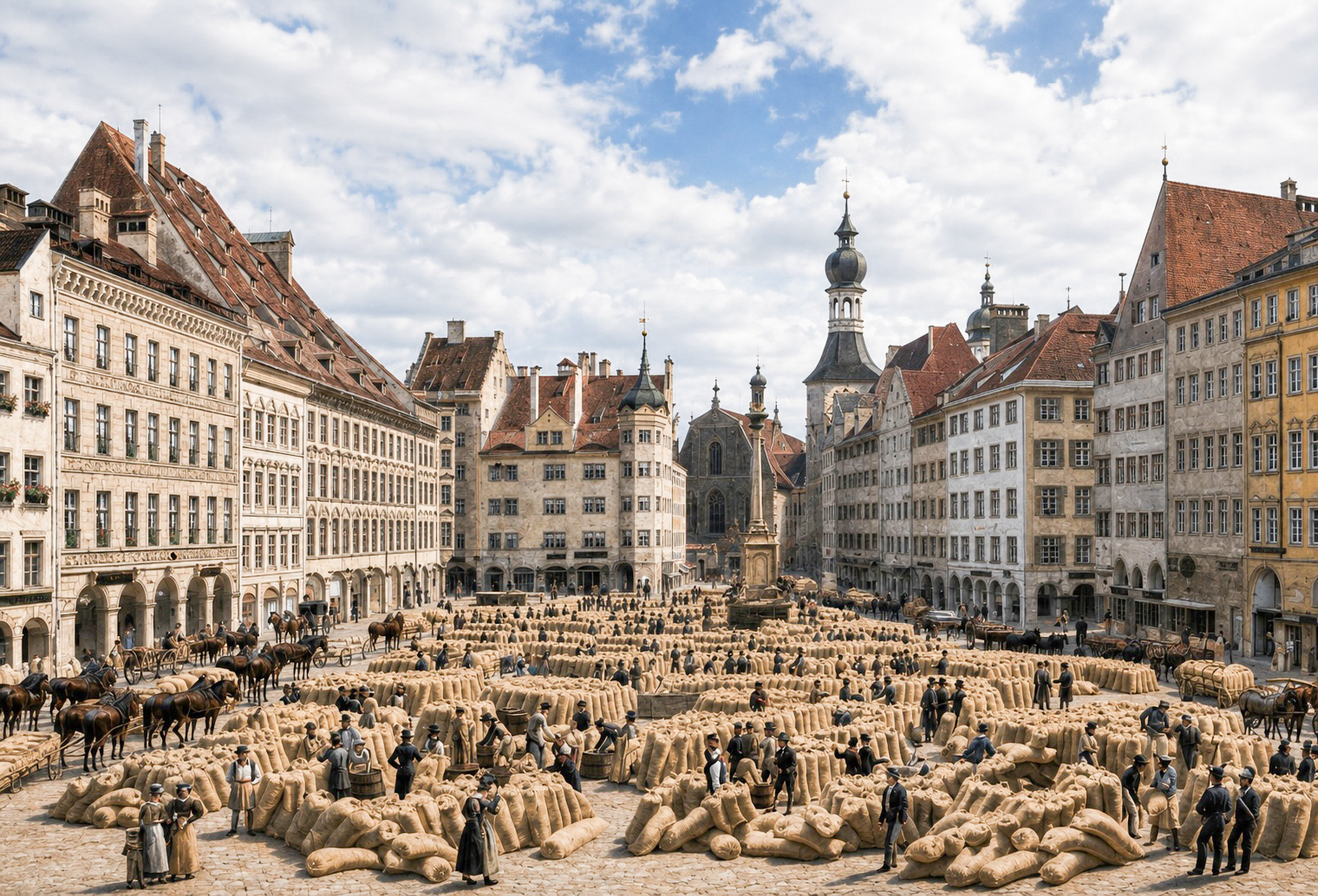 Der Marienplatz (Schrannenplatz). 1835