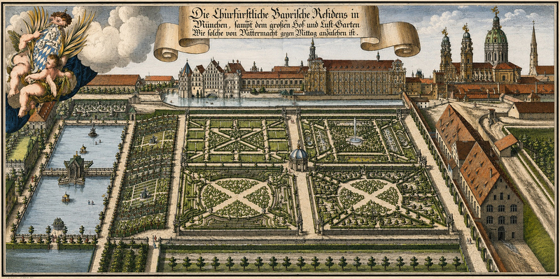 Die churfürstl. bayer. Residenz mit dem Hofgarten und Tournierhaus