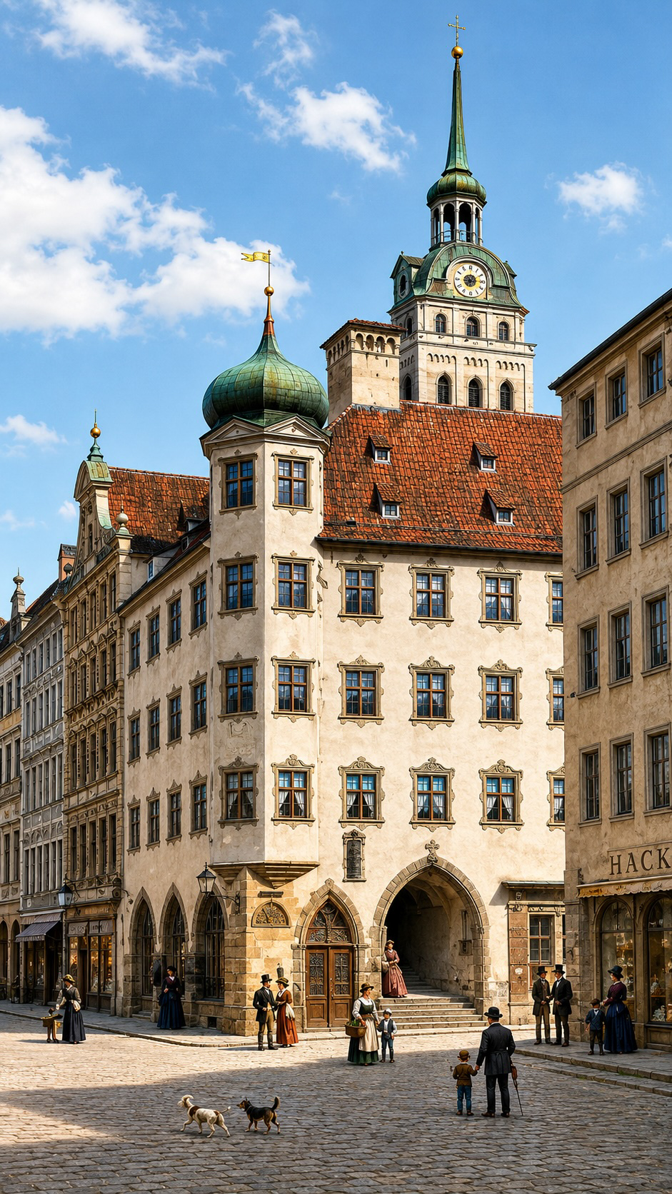 Das Thomashaus Ecke Rosengasse und Marienplatz. 1888