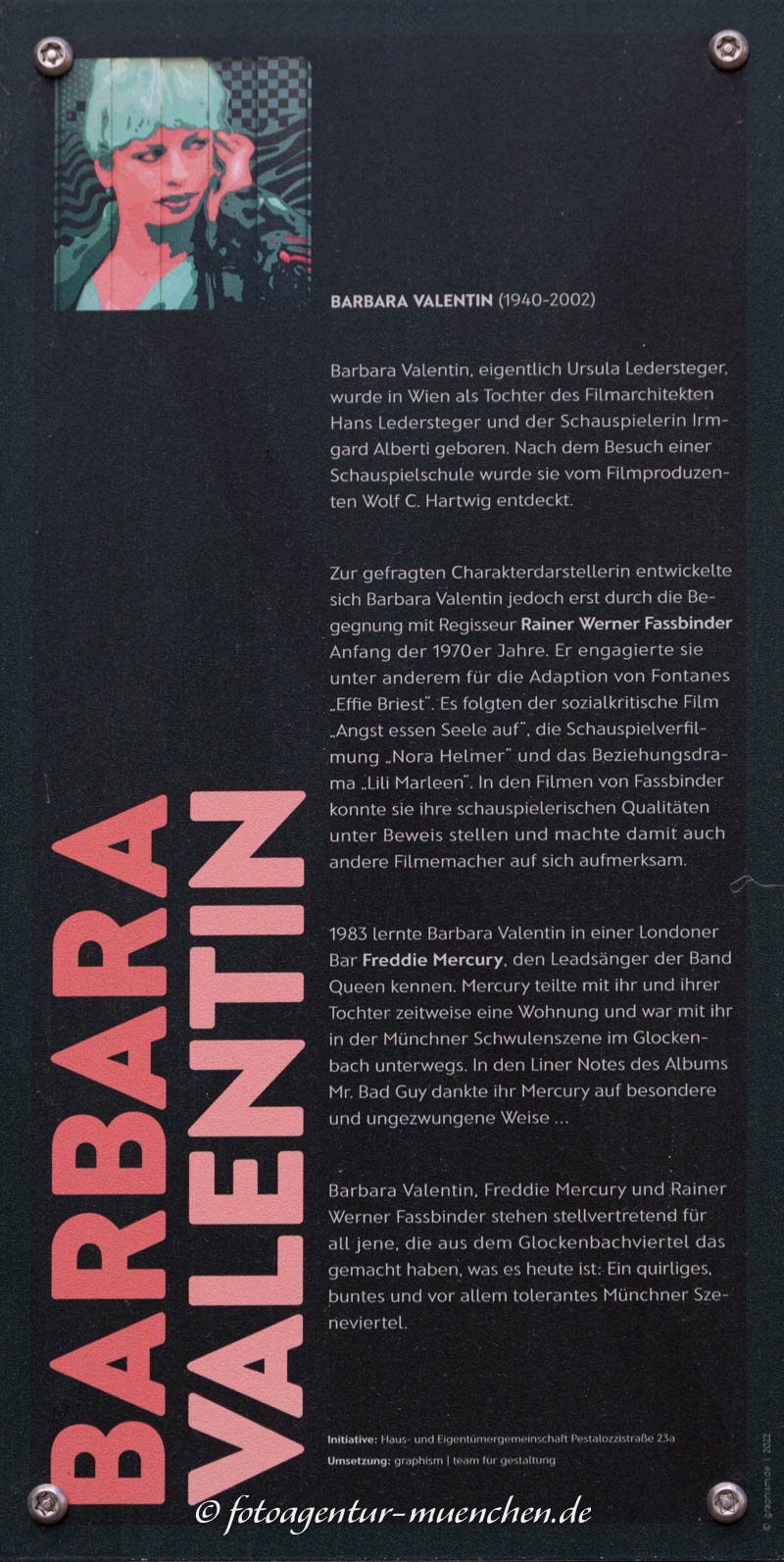 Infotafel - Barbara Valentin – Denkmal/Kunstwerk in München