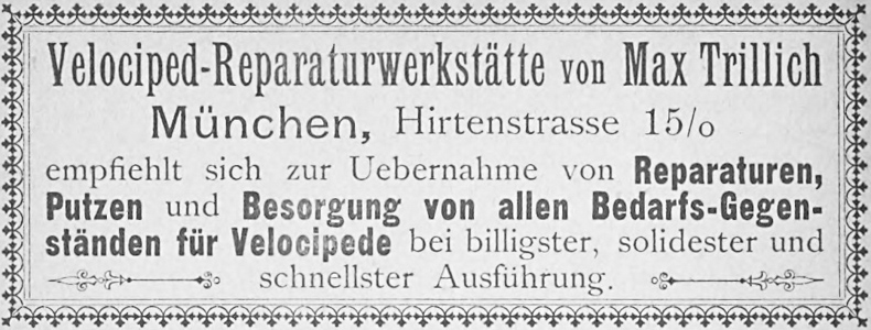  - Velociped-Reparaturwerkstätte von Max Trillich