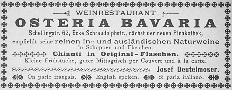 Weinrestaurant Osteria Bavaria (Werbung, 1890)