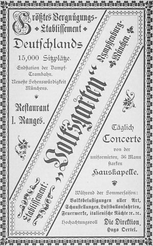 Volksgarten  Nymphenburg, München (Werbung, 1890)